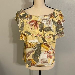 White House Black Market off shoulder floral ruffle top